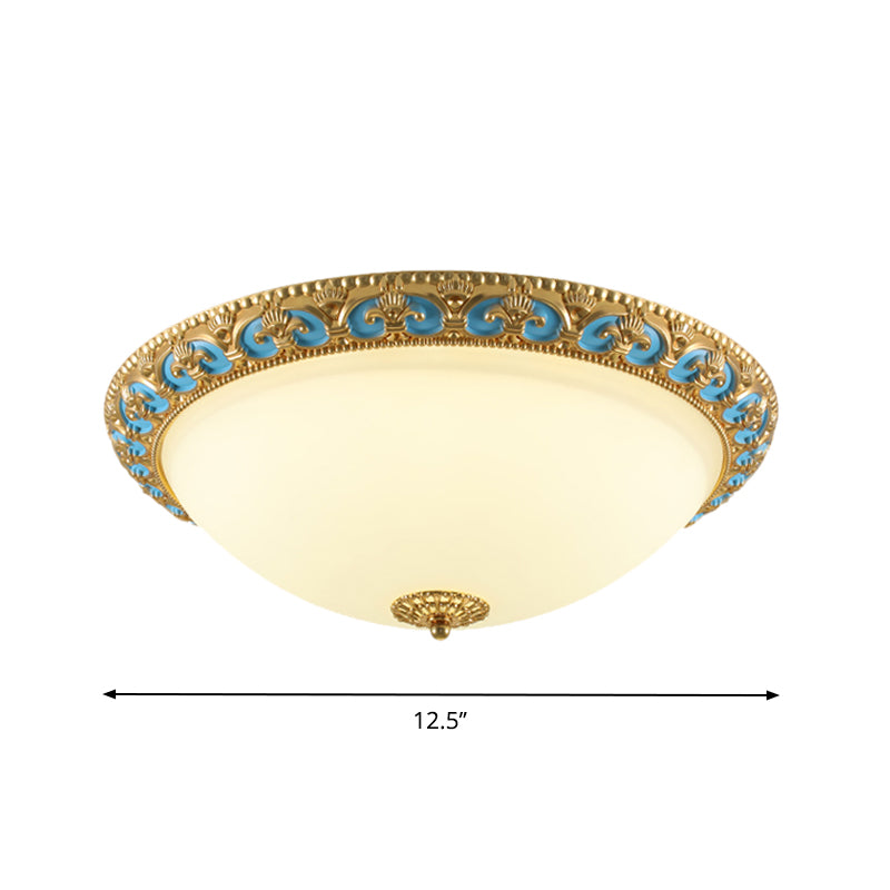 12.5"/15"/19" W LED Flush Mounted Light Traditional Domed Shade Cream Glass Flush Lamp Fixture in Gold Clearhalo 'Ceiling Lights' 'Close To Ceiling Lights' 'Close to ceiling' 'Flush mount' Lighting' 1273038