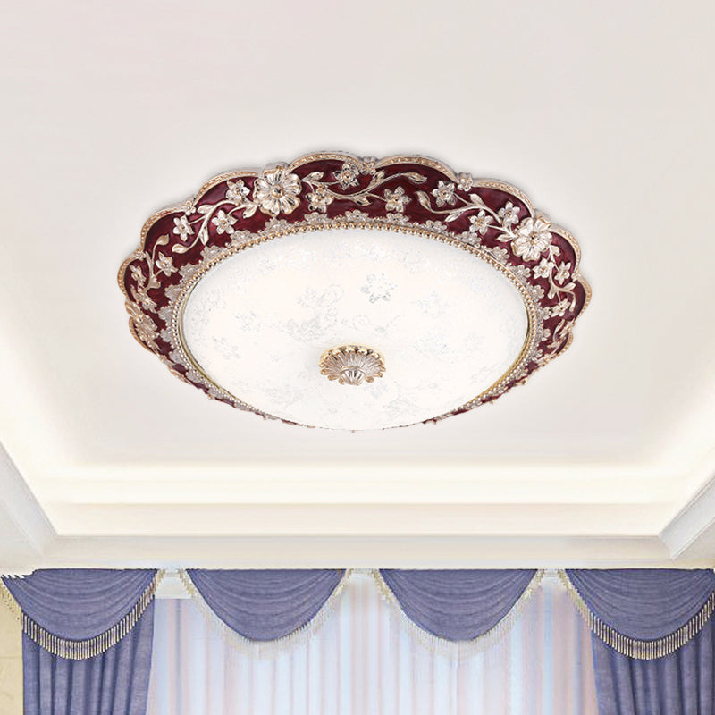 Bowl Bedroom Flush Lamp Fixture Country Style Veined Glass Dark Red LED Ceiling Flush, 12"/16"/19.5" W Clearhalo 'Ceiling Lights' 'Close To Ceiling Lights' 'Close to ceiling' 'Flush mount' Lighting' 1273050