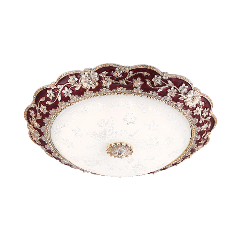 Bowl Bedroom Flush Lamp Fixture Country Style Veined Glass Dark Red LED Ceiling Flush, 12"/16"/19.5" W Clearhalo 'Ceiling Lights' 'Close To Ceiling Lights' 'Close to ceiling' 'Flush mount' Lighting' 1273051