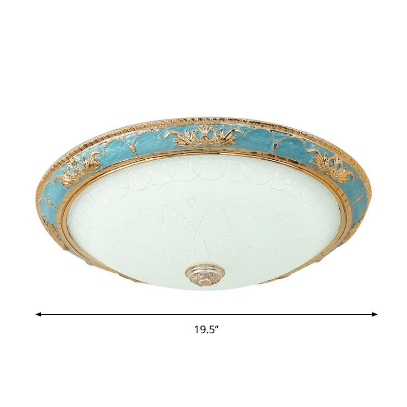 12"/16"/19.5" W LED Ceiling Mounted Light with Dome Shade Veined Glass Farmhouse Balcony Flush Lamp Fixture in Blue Clearhalo 'Ceiling Lights' 'Close To Ceiling Lights' 'Close to ceiling' 'Flush mount' Lighting' 1273068