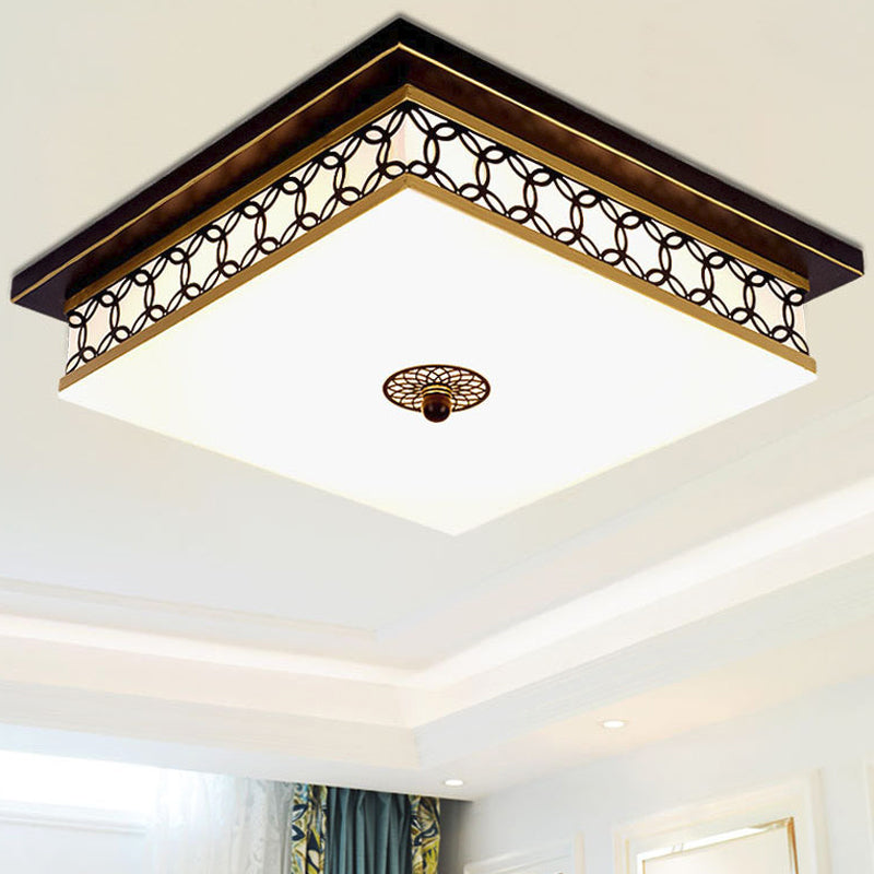 Milky Glass Squared Flush Light Traditional LED Parlour Ceiling Mounted Fixture in Black and Gold Black-Gold Clearhalo 'Ceiling Lights' 'Close To Ceiling Lights' 'Close to ceiling' 'Flush mount' Lighting' 1273077