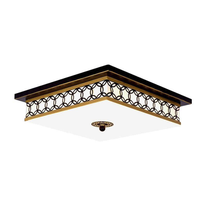 Milky Glass Squared Flush Light Traditional LED Parlour Ceiling Mounted Fixture in Black and Gold Clearhalo 'Ceiling Lights' 'Close To Ceiling Lights' 'Close to ceiling' 'Flush mount' Lighting' 1273078