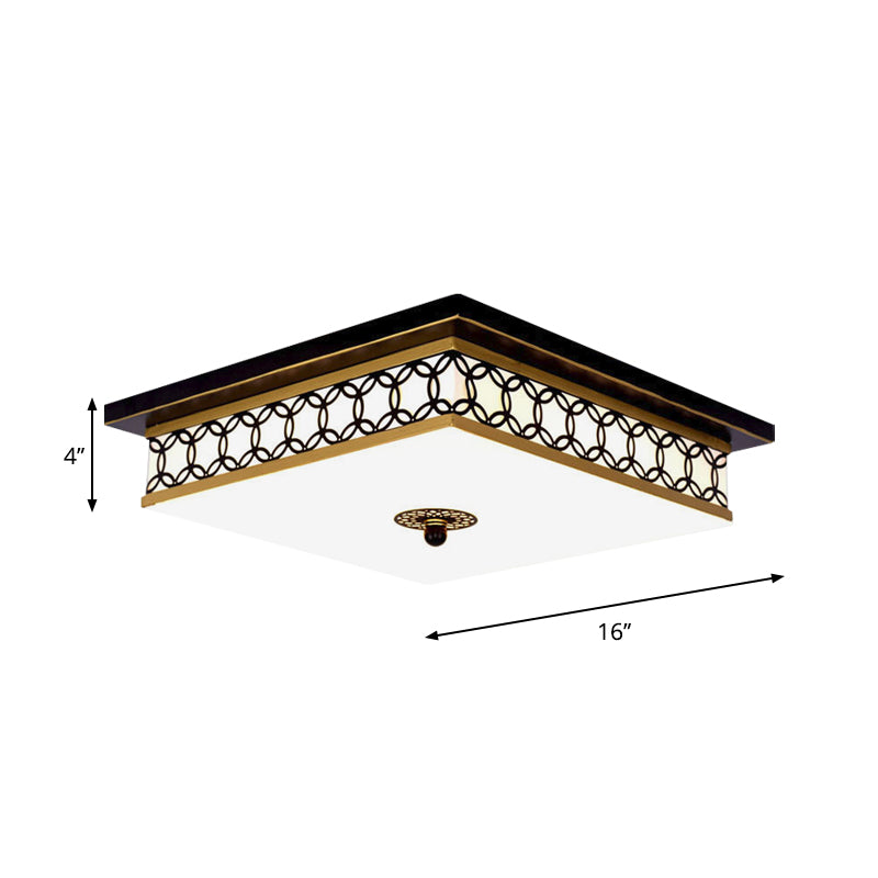 Milky Glass Squared Flush Light Traditional LED Parlour Ceiling Mounted Fixture in Black and Gold Clearhalo 'Ceiling Lights' 'Close To Ceiling Lights' 'Close to ceiling' 'Flush mount' Lighting' 1273079