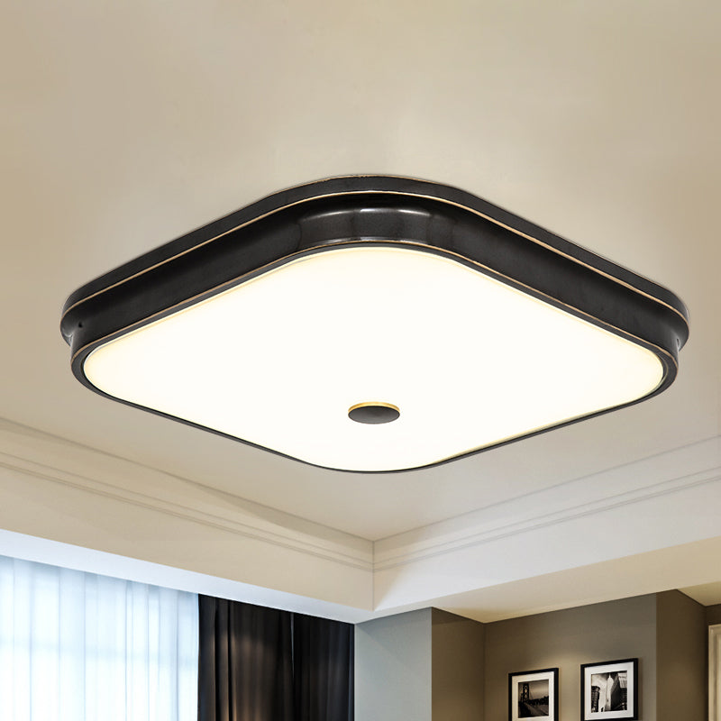 Black LED Flushmount Lighting Countryside Cream Glass Square Flush Mounted Lamp, 12"/16"/19.5" Wide Black Clearhalo 'Ceiling Lights' 'Close To Ceiling Lights' 'Close to ceiling' 'Flush mount' Lighting' 1273081