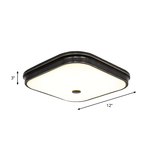 Black LED Flushmount Lighting Countryside Cream Glass Square Flush Mounted Lamp, 12"/16"/19.5" Wide Clearhalo 'Ceiling Lights' 'Close To Ceiling Lights' 'Close to ceiling' 'Flush mount' Lighting' 1273084