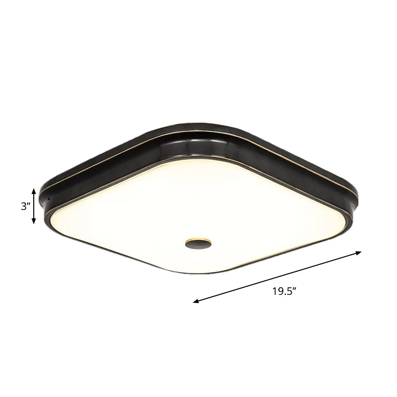 Black LED Flushmount Lighting Countryside Cream Glass Square Flush Mounted Lamp, 12"/16"/19.5" Wide Clearhalo 'Ceiling Lights' 'Close To Ceiling Lights' 'Close to ceiling' 'Flush mount' Lighting' 1273086