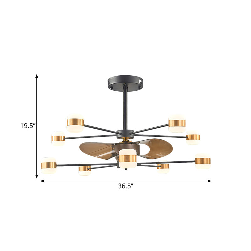 Gold 2-Layer Radial Semi Flush Lighting Modern 10 Bulbs Metallic Hanging Fan Light with 3 Brown Blades, 36.5" Wide Clearhalo 'Ceiling Fans with Lights' 'Ceiling Fans' 'Modern Ceiling Fans' 'Modern' Lighting' 1273101
