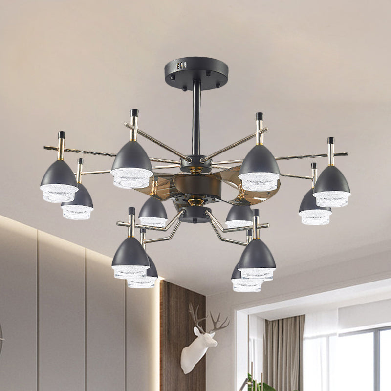 Black Conic Hanging Fan Light Fixture 12-Head 37.5" W Metal Semi-Flush Ceiling Lamp with 3 Blades Clearhalo 'Ceiling Fans with Lights' 'Ceiling Fans' Lighting' 1273128