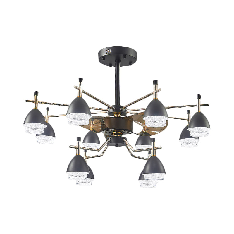 Black Conic Hanging Fan Light Fixture 12-Head 37.5" W Metal Semi-Flush Ceiling Lamp with 3 Blades Clearhalo 'Ceiling Fans with Lights' 'Ceiling Fans' Lighting' 1273130