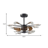 Modern Cattail Leaf Semi Flush Lighting Acrylic 10 Lights Bedroom 3-Blade Fan Lamp Fixture in Black, 35.5" Wide Clearhalo 'Ceiling Fans with Lights' 'Ceiling Fans' 'Modern Ceiling Fans' 'Modern' Lighting' 1273141