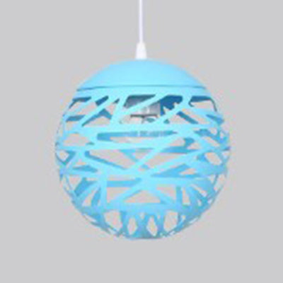 Kid Bedroom Hollow Orb Pendant Lamp Metal 1 Head Modern Candy Colored Hanging Light Blue Clearhalo 'Ceiling Lights' 'Modern Pendants' 'Modern' 'Pendant Lights' 'Pendants' Lighting' 127316