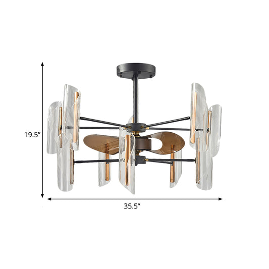 Modernism Cattail Leaf Shape Fan Lighting Acrylic 23.5" W 9 Bulbs Bedroom Semi-Flush Ceiling Lamp in Black, 3 Blades Clearhalo 'Ceiling Fans with Lights' 'Ceiling Fans' 'Modern Ceiling Fans' 'Modern' Lighting' 1273161