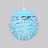 Kid Bedroom Hollow Orb Pendant Lamp Metal 1 Head Modern Candy Colored Hanging Light Blue Clearhalo 'Ceiling Lights' 'Modern Pendants' 'Modern' 'Pendant Lights' 'Pendants' Lighting' 127316