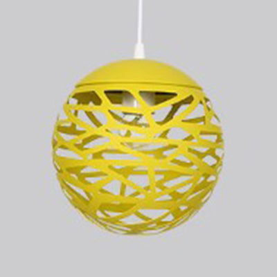 Kid Bedroom Hollow Orb Pendant Lamp Metal 1 Head Modern Candy Colored Hanging Light Yellow Clearhalo 'Ceiling Lights' 'Modern Pendants' 'Modern' 'Pendant Lights' 'Pendants' Lighting' 127317