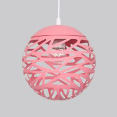 Kid Bedroom Hollow Orb Pendant Lamp Metal 1 Head Modern Candy Colored Hanging Light Pink Clearhalo 'Ceiling Lights' 'Modern Pendants' 'Modern' 'Pendant Lights' 'Pendants' Lighting' 127318