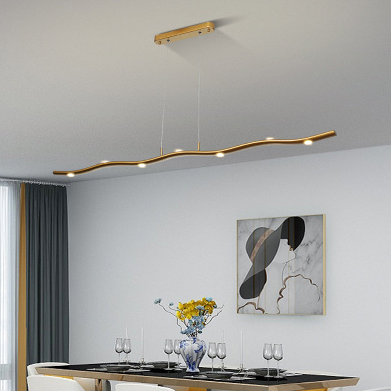 Gold/Wood Waving Line Suspension Light Simple LED Metallic Ceiling Chandelier in Warm/White Light Gold Clearhalo 'Ceiling Lights' 'Chandeliers' 'Modern Chandeliers' 'Modern' Lighting' 1273203