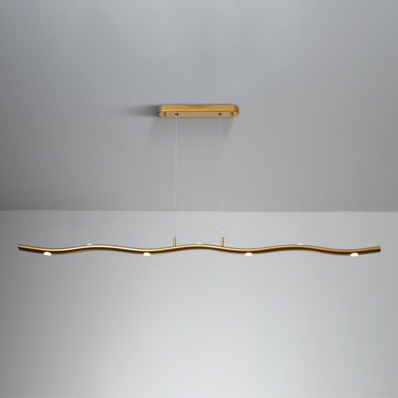 Gold/Wood Waving Line Suspension Light Simple LED Metallic Ceiling Chandelier in Warm/White Light Clearhalo 'Ceiling Lights' 'Chandeliers' 'Modern Chandeliers' 'Modern' Lighting' 1273204