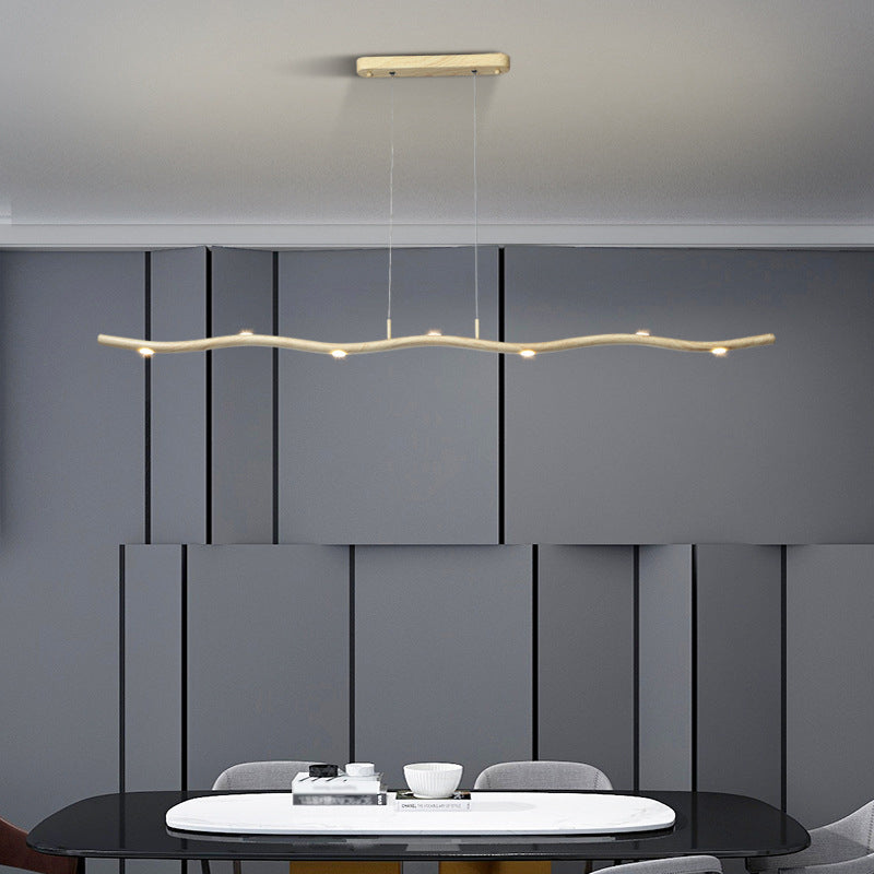 Gold/Wood Waving Line Suspension Light Simple LED Metallic Ceiling Chandelier in Warm/White Light Wood Clearhalo 'Ceiling Lights' 'Chandeliers' 'Modern Chandeliers' 'Modern' Lighting' 1273207
