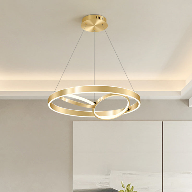 Simplicity 3-Ring Ceiling Hang Fixture Metallic Dining Room LED Chandelier Light in Gold, Warm/White Light Gold Clearhalo 'Ceiling Lights' 'Chandeliers' 'Modern Chandeliers' 'Modern' Lighting' 1273218