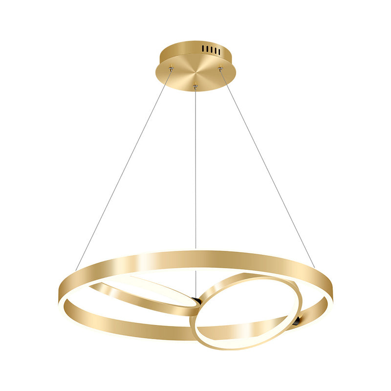 Simplicity 3-Ring Ceiling Hang Fixture Metallic Dining Room LED Chandelier Light in Gold, Warm/White Light Clearhalo 'Ceiling Lights' 'Chandeliers' 'Modern Chandeliers' 'Modern' Lighting' 1273220