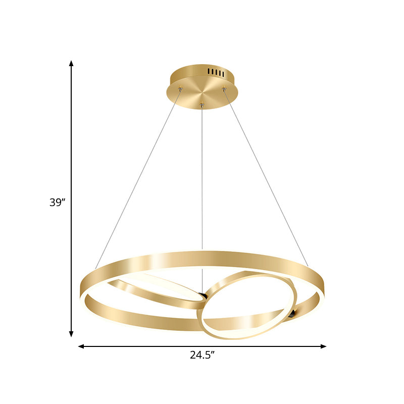 Simplicity 3-Ring Ceiling Hang Fixture Metallic Dining Room LED Chandelier Light in Gold, Warm/White Light Clearhalo 'Ceiling Lights' 'Chandeliers' 'Modern Chandeliers' 'Modern' Lighting' 1273221