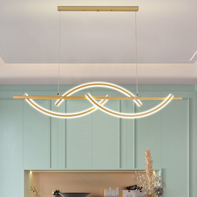 3-Arched Line Restaurant Chandelier Metal LED Minimalism Hanging Ceiling Light in Black/Gold, Warm/White Light Gold Clearhalo 'Ceiling Lights' 'Chandeliers' 'Modern Chandeliers' 'Modern' Lighting' 1273227