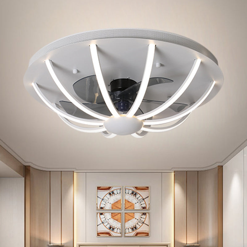 Domed Cage Hanging Fan Light Modernist Metallic White/Grey/Gold LED Flushmount Lamp with 4 Blades, 23.5" W Clearhalo 'Ceiling Fans with Lights' 'Ceiling Fans' 'Modern Ceiling Fans' 'Modern' Lighting' 1273259