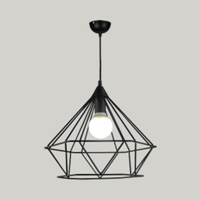 Traditional Diamond Wire Guard Pendant Light Metal 1 Light Hanging Lamp for Stair Cafe Black 15.5" Clearhalo 'Ceiling Lights' 'Modern Pendants' 'Modern' 'Pendant Lights' 'Pendants' Lighting' 127327