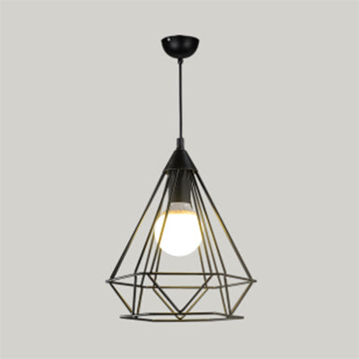 Traditional Diamond Wire Guard Pendant Light Metal 1 Light Hanging Lamp for Stair Cafe Black 10" Clearhalo 'Ceiling Lights' 'Modern Pendants' 'Modern' 'Pendant Lights' 'Pendants' Lighting' 127328