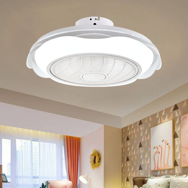 White/Pink/Blue Circle Ceiling Fan Lighting Modernism LED Metal Semi Flush Lamp, 20.5" W White Clearhalo 'Ceiling Fans with Lights' 'Ceiling Fans' 'Modern Ceiling Fans' 'Modern' Lighting' 1273301