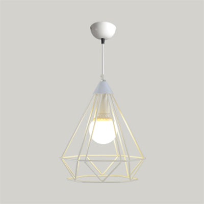 Traditional Diamond Wire Guard Pendant Light Metal 1 Light Hanging Lamp for Stair Cafe White 10" Clearhalo 'Ceiling Lights' 'Modern Pendants' 'Modern' 'Pendant Lights' 'Pendants' Lighting' 127332