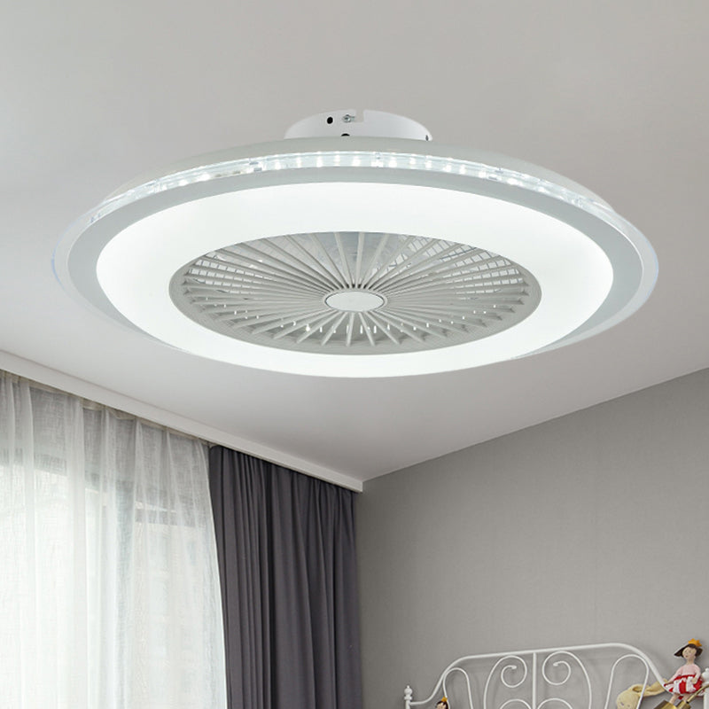 Circular Ceiling Fan Light Minimalist Metal 23.5" Wide White/Pink Finish LED Semi Flush Lamp White Clearhalo 'Ceiling Fans with Lights' 'Ceiling Fans' 'Modern Ceiling Fans' 'Modern' Lighting' 1273347