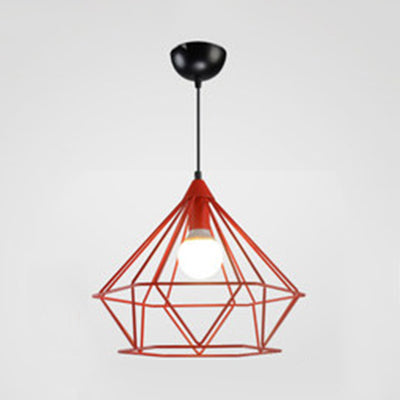 Modern Style Pendant Light Diamond Cage Single Head Metallic Hanging Light for Hotel Red 15.5" Clearhalo 'Ceiling Lights' 'Modern Pendants' 'Modern' 'Pendant Lights' 'Pendants' Lighting' 127336