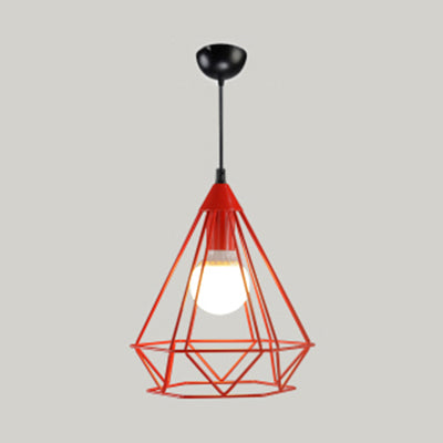 Modern Style Pendant Light Diamond Cage Single Head Metallic Hanging Light for Hotel Red 10" Clearhalo 'Ceiling Lights' 'Modern Pendants' 'Modern' 'Pendant Lights' 'Pendants' Lighting' 127337