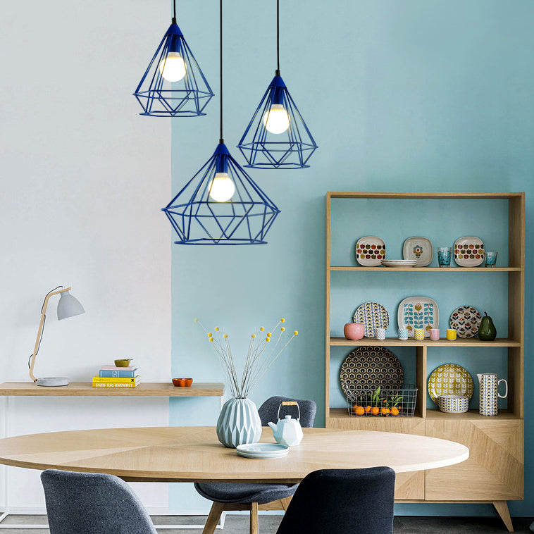 Modern Style Pendant Light Diamond Cage Single Head Metallic Hanging Light for Hotel Clearhalo 'Ceiling Lights' 'Modern Pendants' 'Modern' 'Pendant Lights' 'Pendants' Lighting' 127338