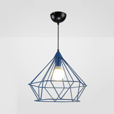 Modern Style Pendant Light Diamond Cage Single Head Metallic Hanging Light for Hotel Clearhalo 'Ceiling Lights' 'Modern Pendants' 'Modern' 'Pendant Lights' 'Pendants' Lighting' 127339