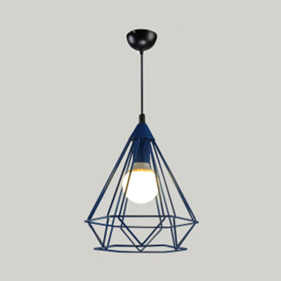 Modern Style Pendant Light Diamond Cage Single Head Metallic Hanging Light for Hotel Blue Clearhalo 'Ceiling Lights' 'Modern Pendants' 'Modern' 'Pendant Lights' 'Pendants' Lighting' 127340