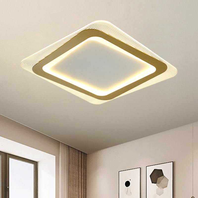 Metallic Square/Round Flushmount Lamp Modernism LED Gold Flush Mount Light, 16"/19.5" Wide Gold Square Plate Clearhalo 'Ceiling Lights' 'Close To Ceiling Lights' 'Close to ceiling' 'Flush mount' Lighting' 1273402