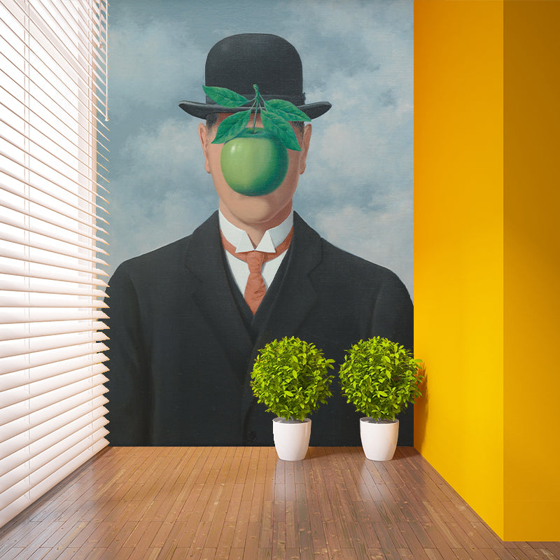 The Son of Man Murals Decal Black-Green Surrealism Wall Covering for Living Room Black-Green Clearhalo 'Wall Decor' 'Wall Mural' 1273410