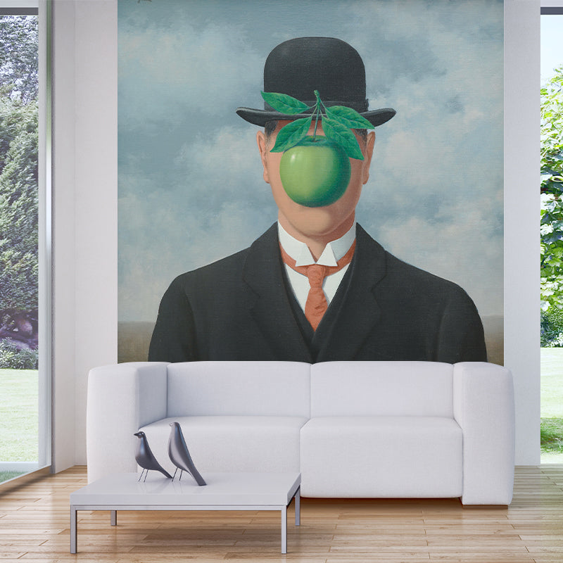 The Son of Man Murals Decal Black-Green Surrealism Wall Covering for Living Room Clearhalo 'Wall Decor' 'Wall Mural' 1273411