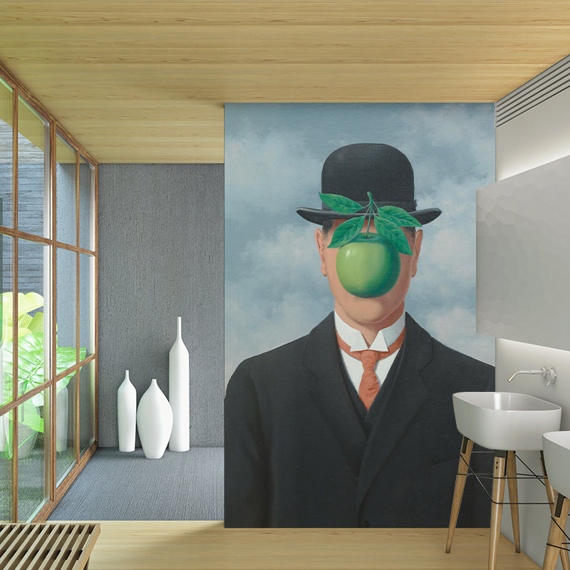 The Son of Man Murals Decal Black-Green Surrealism Wall Covering for Living Room Clearhalo 'Wall Decor' 'Wall Mural' 1273412