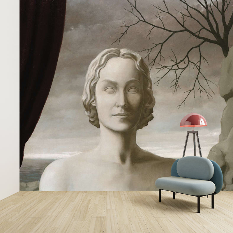 Woman in Wilds Mural Wallpaper Surreal Moisture Resistant Bedroom Wall Decor, Custom Print Grey Clearhalo 'Wall Decor' 'Wall Mural' 1273473