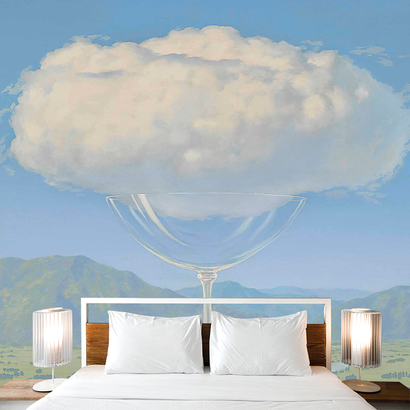 Surreal Glass of Cloud Mural Decal Blue and White Bedroom Wall Covering, Made to Measure Blue-White Clearhalo 'Wall Decor' 'Wall Mural' 1273492