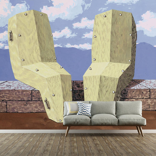 Surrealism Double Chair Wallpaper Murals for Home Gallery Customized Wall Art in Blue-Brown Clearhalo 'Wall Decor' 'Wall Mural' 1273568