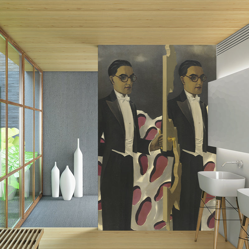 Surrealism Waiters Wallpaper Murals Black and Brown Figure Painting Wall Art for Decoration Black-Brown Clearhalo 'Wall Decor' 'Wall Mural' 1273616