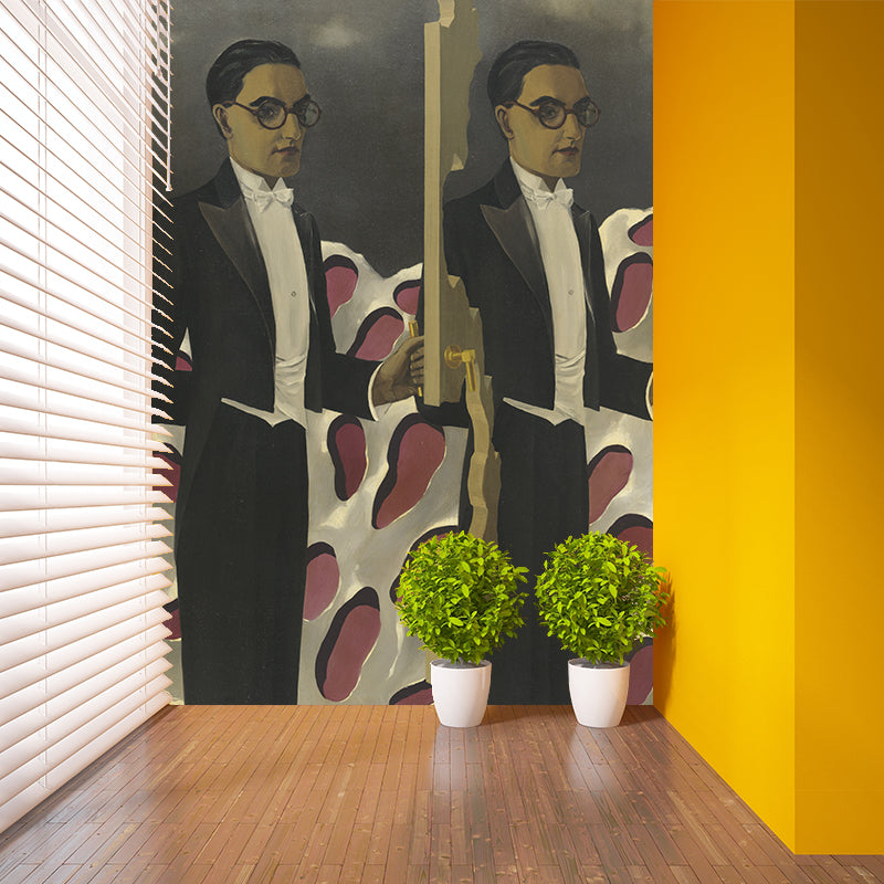 Surrealism Waiters Wallpaper Murals Black and Brown Figure Painting Wall Art for Decoration Clearhalo 'Wall Decor' 'Wall Mural' 1273617