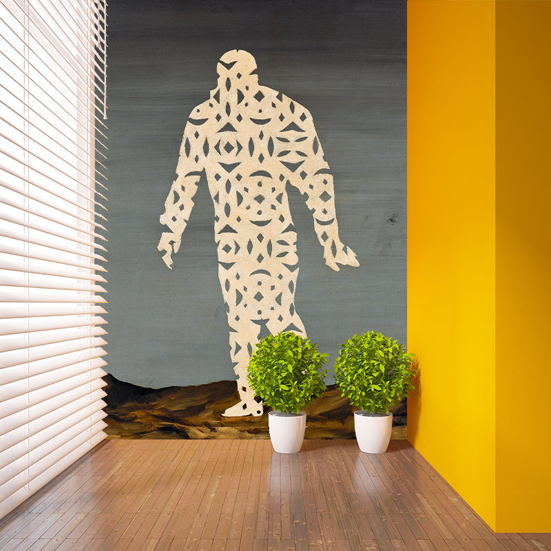 Surreal Paper-Cut Man Murals in Grey-Yellow Living Room Wall Decoration, Made to Measure Gray-Yellow Clearhalo 'Wall Decor' 'Wall Mural' 1273752