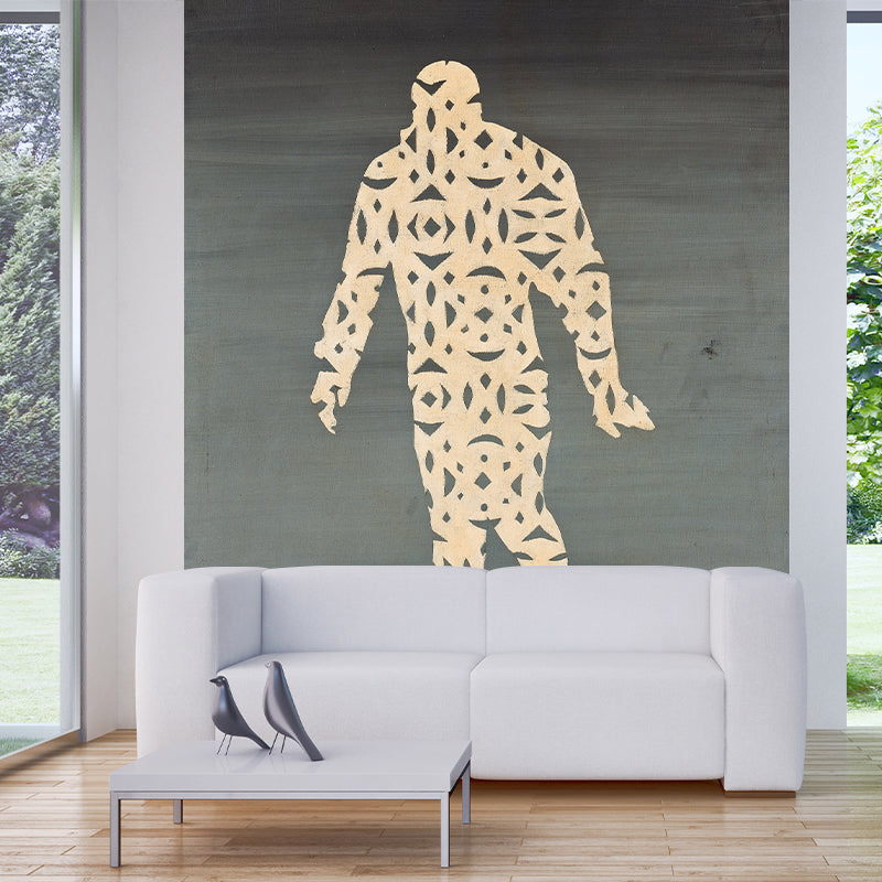 Surreal Paper-Cut Man Murals in Grey-Yellow Living Room Wall Decoration, Made to Measure Clearhalo 'Wall Decor' 'Wall Mural' 1273753