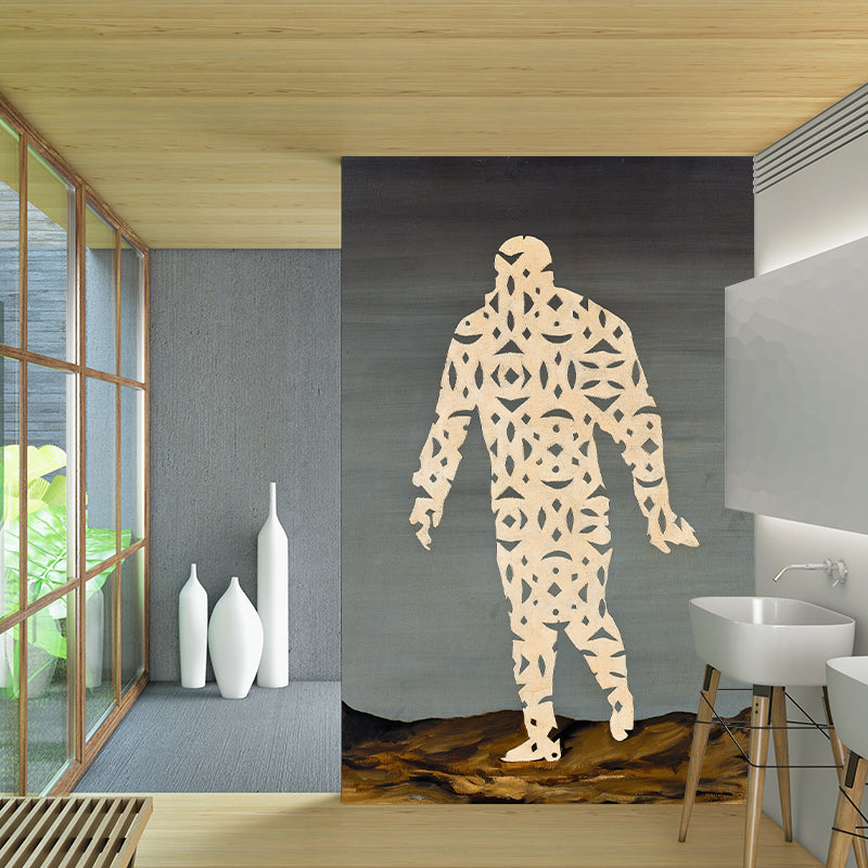 Surreal Paper-Cut Man Murals in Grey-Yellow Living Room Wall Decoration, Made to Measure Clearhalo 'Wall Decor' 'Wall Mural' 1273754