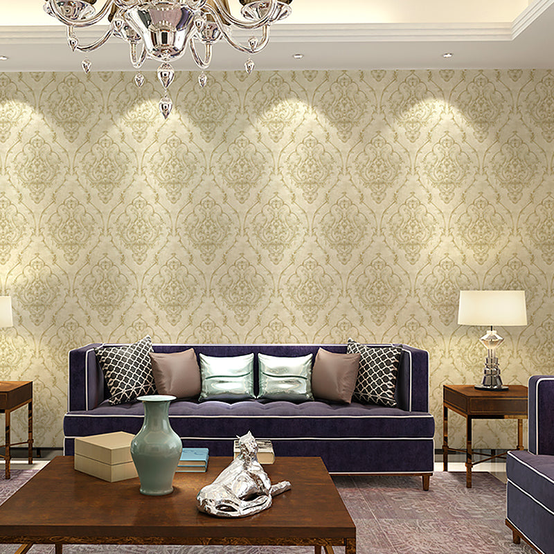 Soft Color Medallion Wallpaper Damask Nostalgic Stain-Resistant Wall Art for Living Room Clearhalo 'Vintage wall decor' 'Vintage' 'Wallpaper' Wall Decor' 1273918